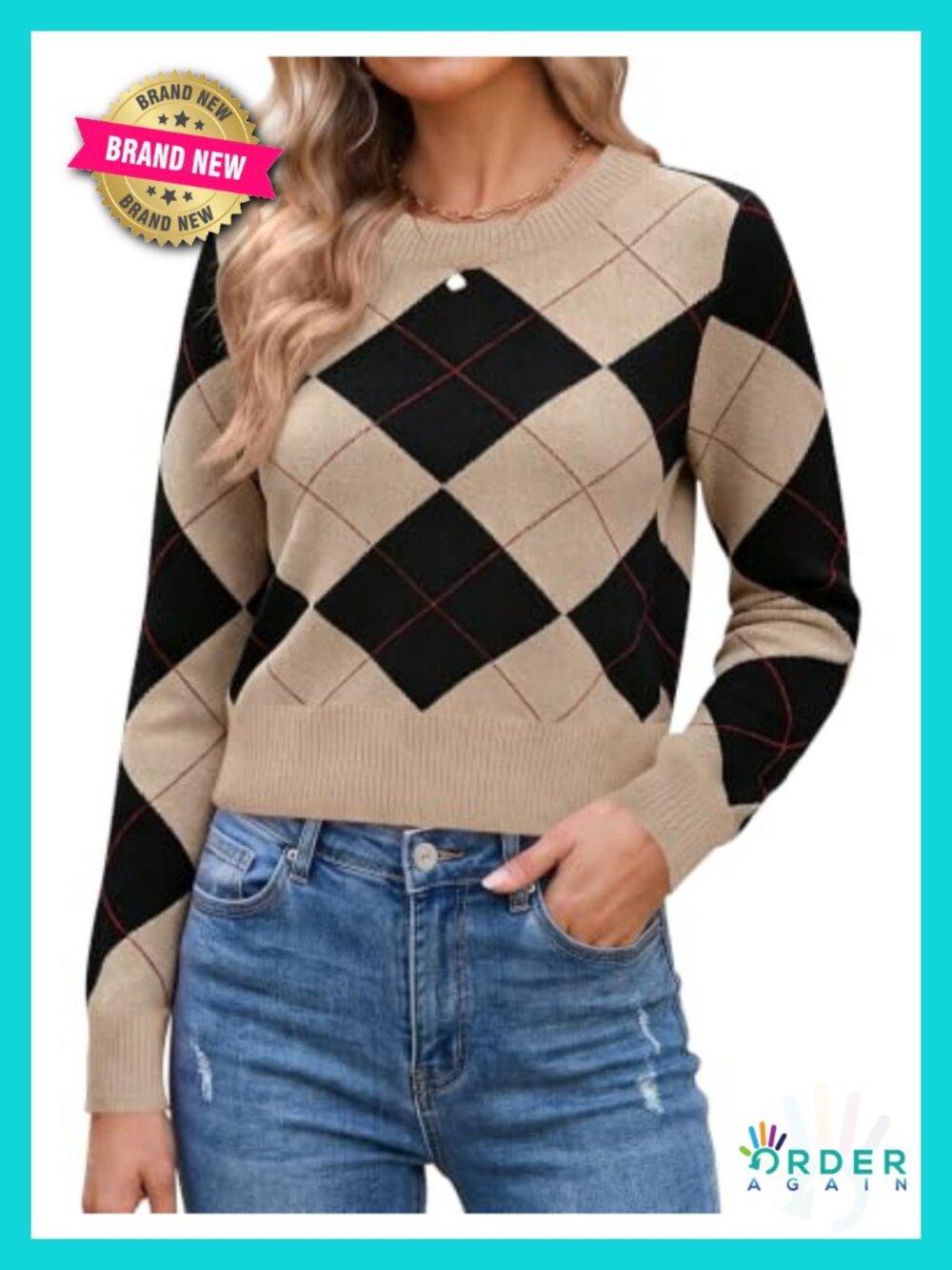Cropped Knit Sweater Long Sleeve Crewneck Patchwork Pullover Fall